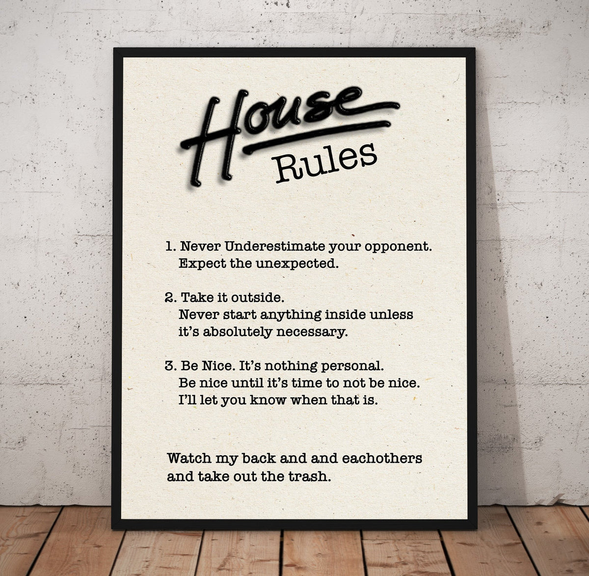 RH House Rules BW Poster/Canvas | Far Out Art 