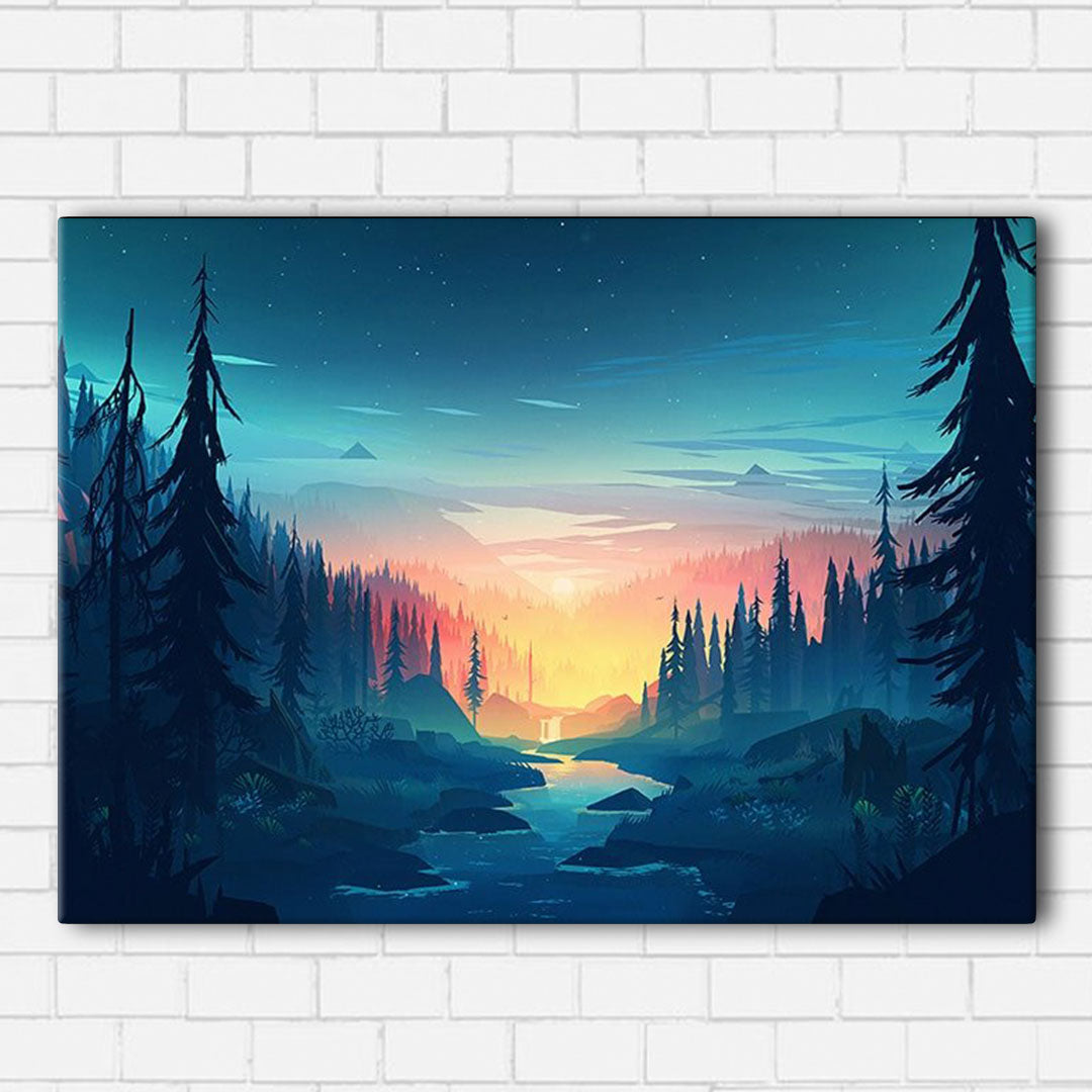 Sunset Over Stream Canvas Sets