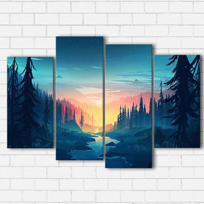Sunset Over Stream Canvas Sets