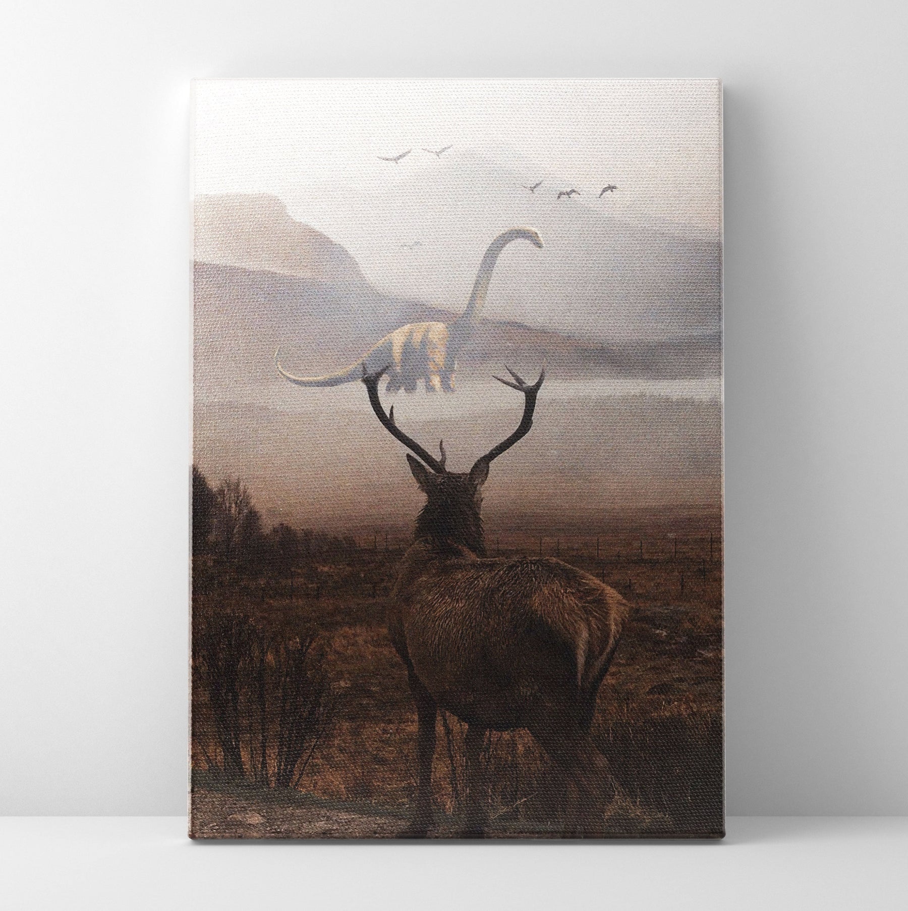 Deer & Dino Poster/Canvas | Far Out Art 