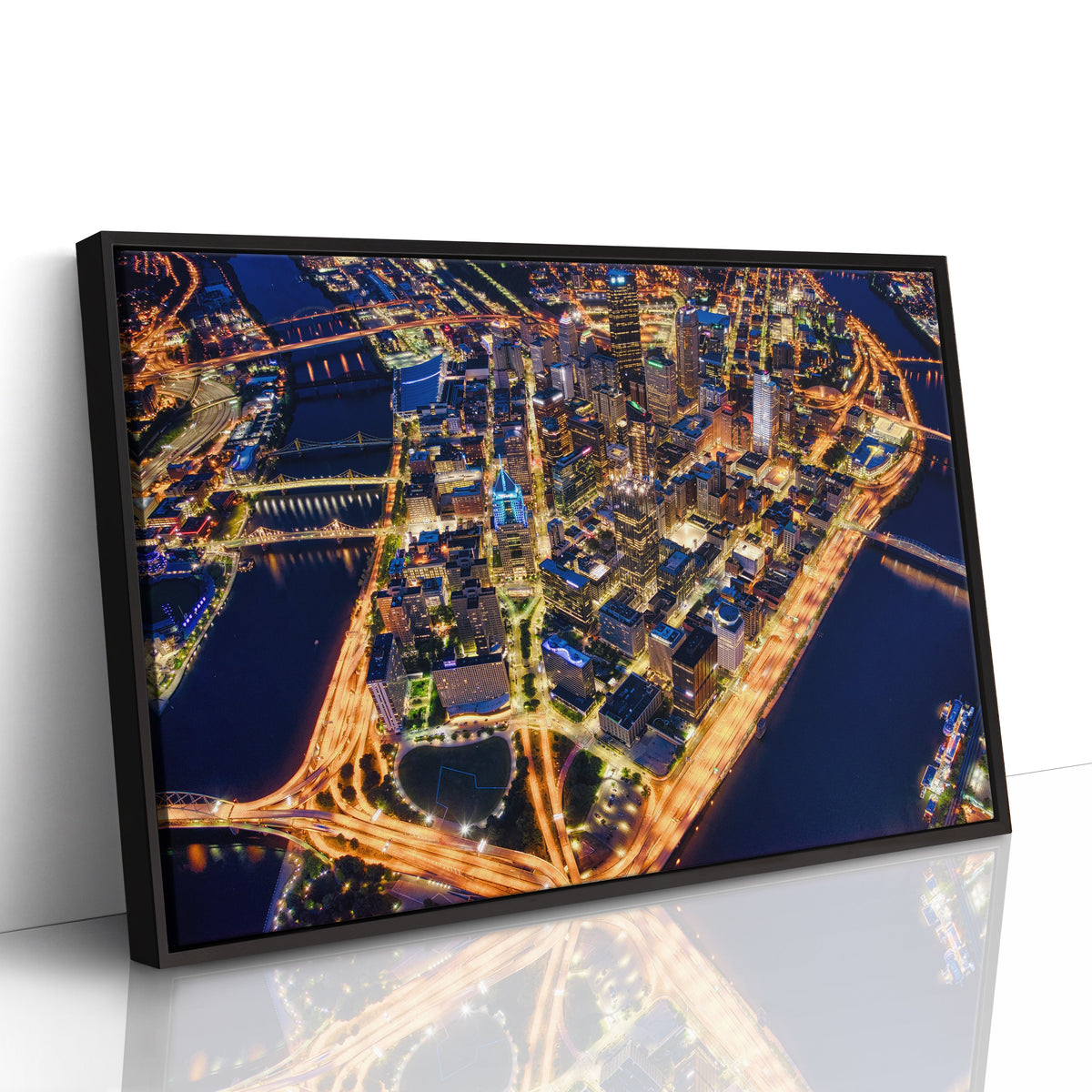 city of Pittsburgh skyline - floating frame canvas