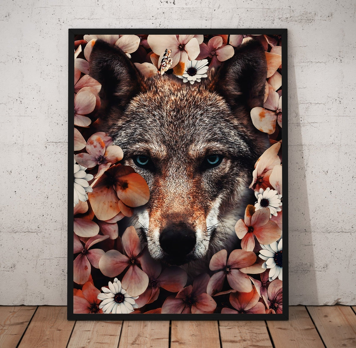 Wolf With Flowers Poster/Canvas | Far Out Art 