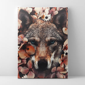 Wolf With Flowers Poster/Canvas | Far Out Art 
