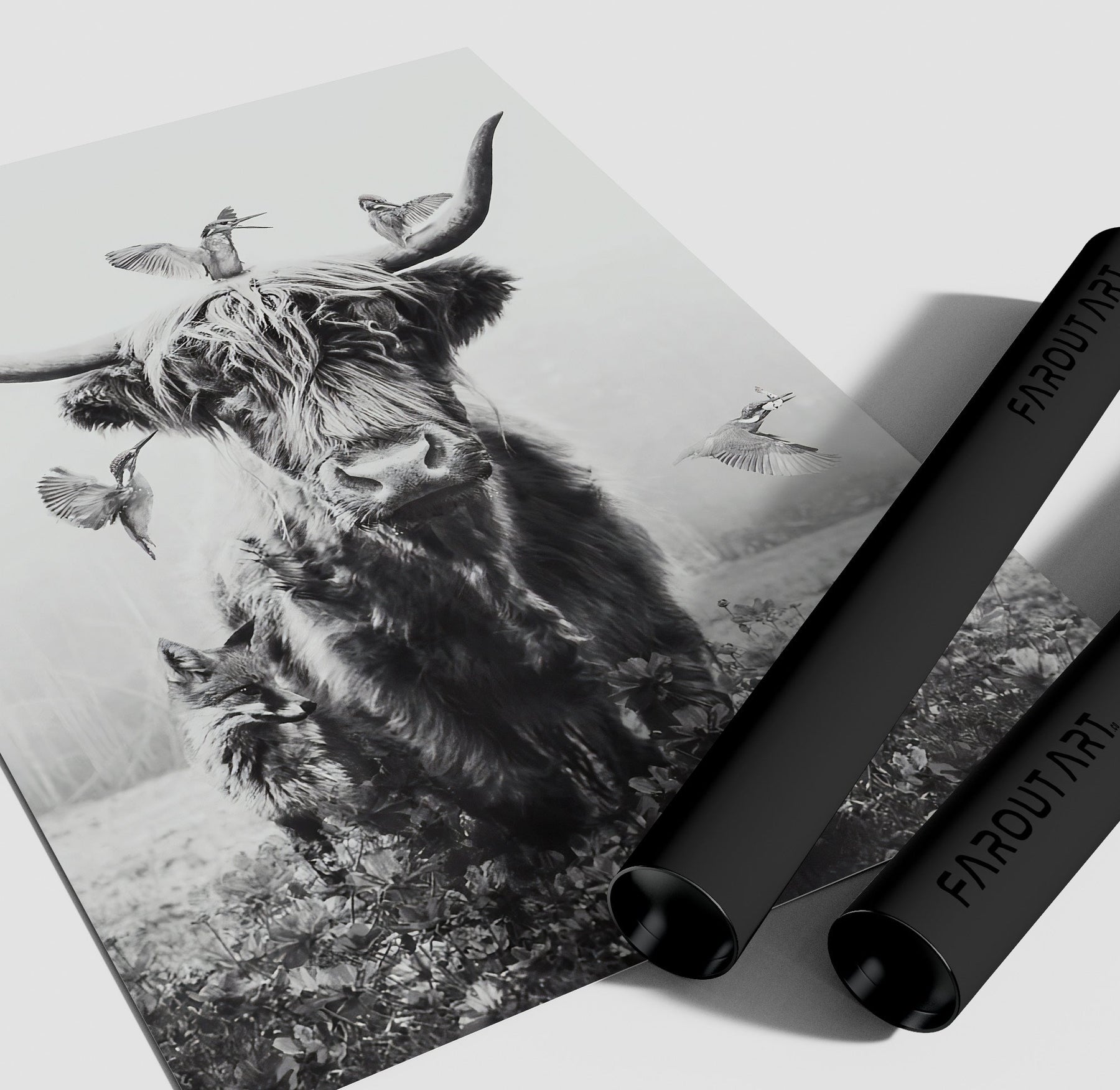 Woodland Highlands Cow Poster/Canvas | Far Out Art 